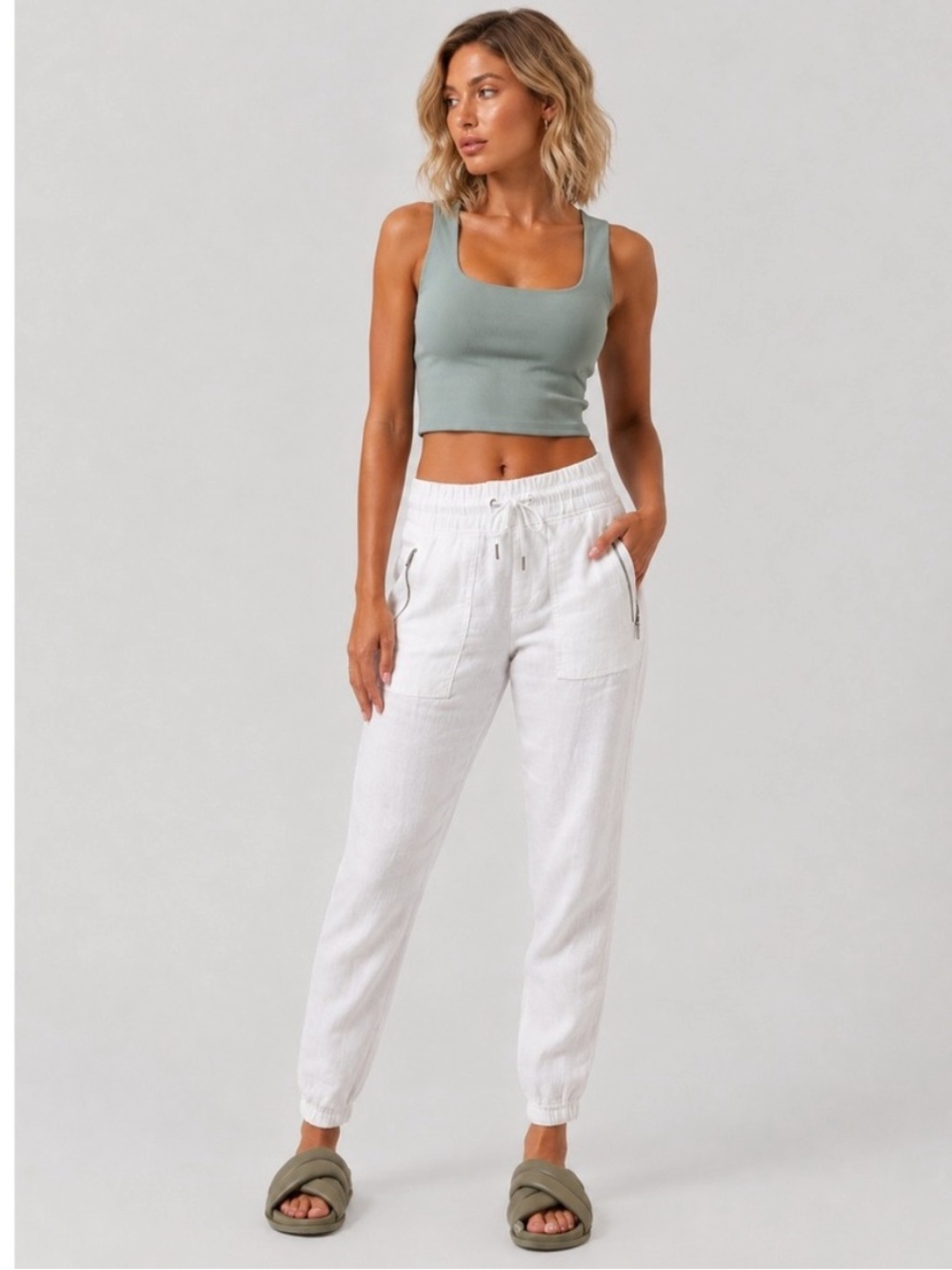 Athleta Cabo Linen Jogger Pants White Size 14 100% Linen